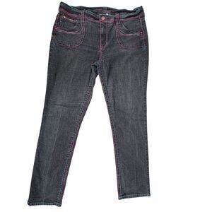 Vintage Apollo Women's Dark Blue Jeans Colorful Stitching Size 21/22 1980s